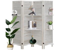 4 Pannel Room Divider with Shelves, White