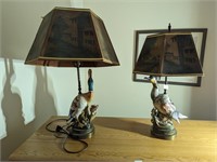 2 Porcelain Duck Lamps with Shades