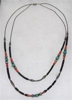 Vintage Onyx Coral & Turquoise Beaded Necklace
