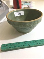Green pottery mixing bowl 7 in diameter