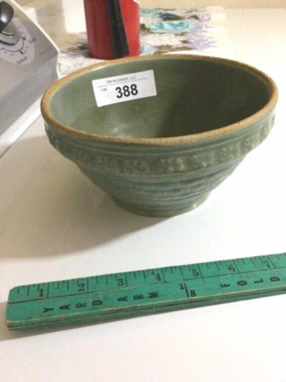Green pottery mixing bowl 7 in diameter
