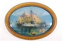 Antique USS Georgia Convex Reverse Glass Painting