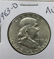 Of) 1963-d Franklin half dollar condition AU