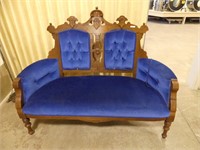 BLUE UPHOLSTERED EAST LAKE STYLE LOVESEAT