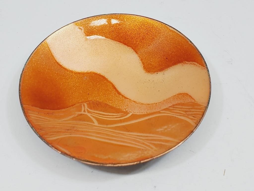 Vintage Enamel over Metal Dish Signed