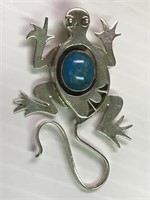 925 Silver Frog Pendant / Clip with Turquiose
