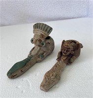 Two antique/vintage Aztec/Mayan snake pipes 11C