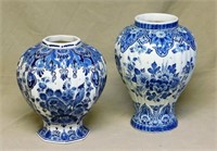 Hand Painted Blue Delft Vases.