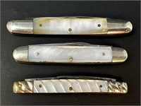 3 Pocket Knives, 3 Pearls, Best Co, Queen