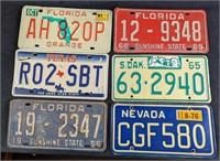 6 US State License Plates Florida Nevada