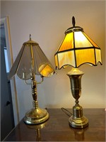 Unmatched Brass Lamps, Stained Glass + Etched