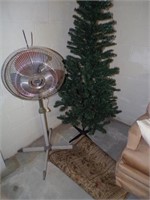 Pedistal Fan, Christmas tree & Rugs
