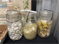 (3) Canning Jars with Vintage Buttons