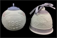 (2) 1993 Lladro Porcelain Bell & Ornament