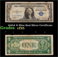 1935A $1 Blue Seal Silver Certificate Grades vf+