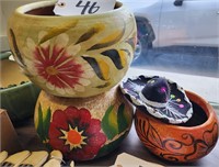 (3) Colorful Mexican Pottery Planters