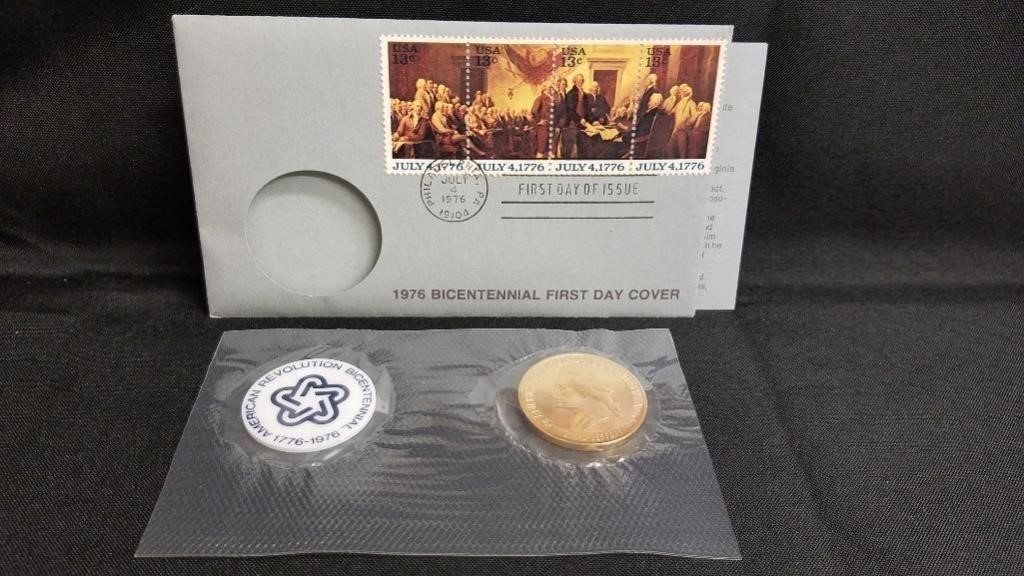 1976 Bicentennial First Day Cover Medal & Stamp