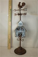 Galvanized Barn with Rooster Weather Vane on Base