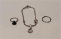 Pandora Bracelet and Two Rings