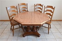 Vtg Octagonal Dining Table & 4 Ladderback Chairs