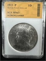 1923 silver peace dollar MS 63 SGC