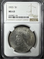 1923 silver peace dollar MS 63 NGC