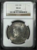 1923 silver piece dollar MS 64 NGC