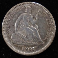 1860 SEATED LIBERTY HALF DIME AU/BU