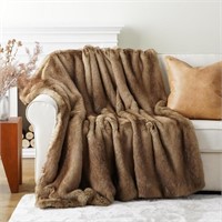 BATTILO HOME Faux Fur Throw Blanket Camel 50"x