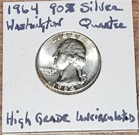 High Grade 1964 Washington 90% Silver Quarter
