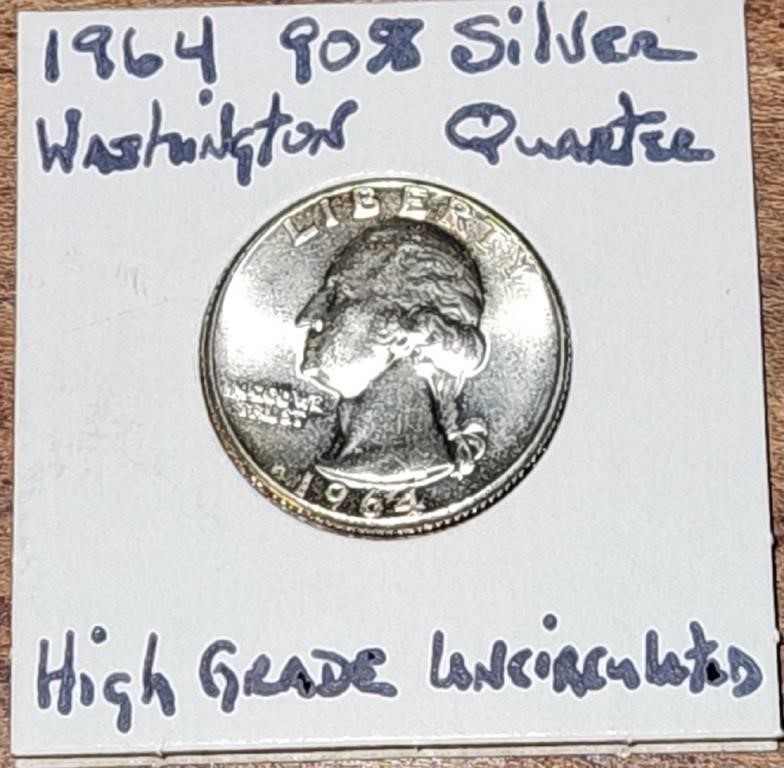 High Grade 1964 Washington 90% Silver Quarter