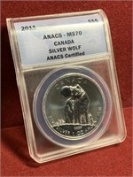 2011 CANADA ANACS MS70 SILVER WOLF ROUND