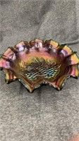Vintage Fenton Carnival Glass Ruffled Bowl,