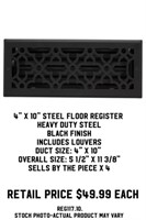 4"x10" Steel Floor Register x4