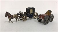 Vintage tin toy car and tin horse-drawn coach!