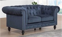 Grand Chesterfield Blue Velvet Designer Love Seat