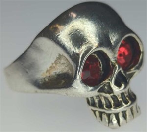 Gemstone eyeball skull ring size 11
