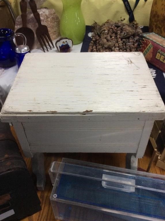 Small white wood storage stool