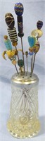 8 VINTAGE HAT PINS WITH IMPERIAL GLASS HOLDER