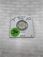 1943-D Mercury Dime 90% Silver Unc