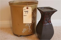 Vintage Gold trash bin and brown candle stand