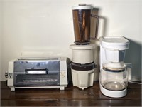 Coffee pot, blender, toaster oven