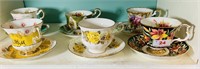 Six English bone china cups and saucers