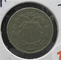 1873 5 Cent Shield Nickel.