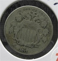 1871 5 Cent Shield Nickel.