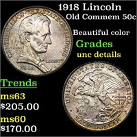 1918 Lincoln Old Commem 50c Grades Unc Details