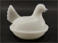 VTG Opalescent Milk Glass Nesting Hen