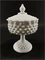 Fenton Hobnail Milk Glass Covered Candy Dish