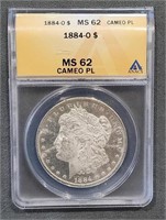 1884 O Morgan Dollar Anacs Ms62 Cameo Proof Like