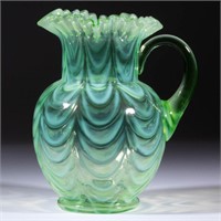 DRAPERY - FENTON WATER PITCHER, green opalescent,